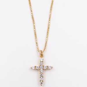 18” gold pave diamond cross necklace brand new